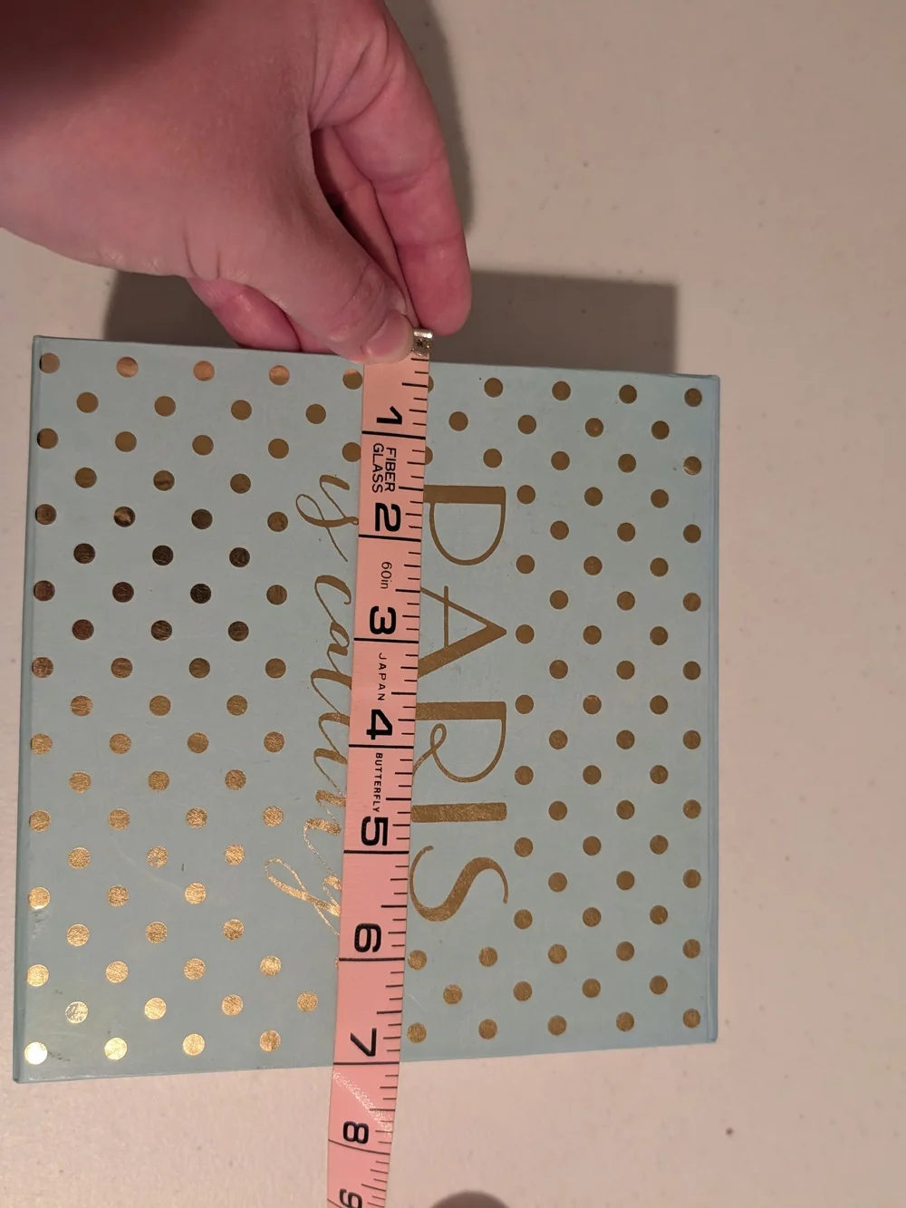 'Paris Is Calling' Light Blue Trinket Box with Gold Foil Polka Dots
